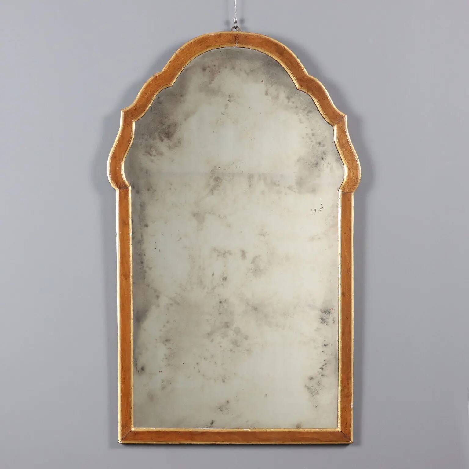 Antique walnut mirror with mercury glass, Italy, 19th century