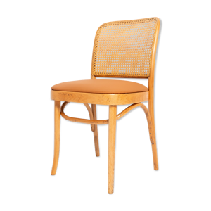 Chaise Thonet en rotin, - cuir camel