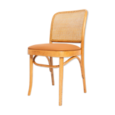 Chaise Thonet en rotin, simili cuir camel et bois - Années 1960