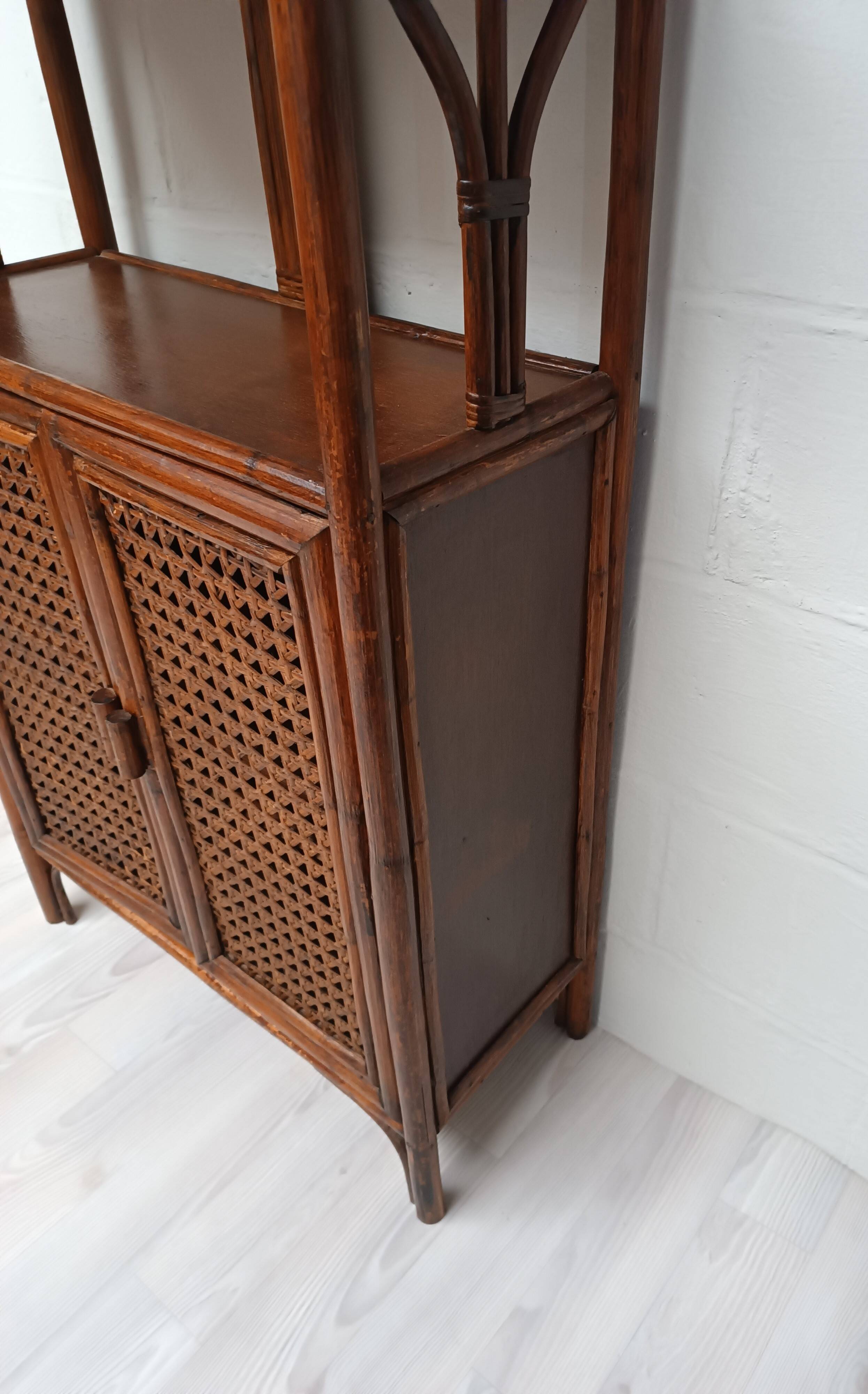 Vintage bamboo and rattan buffet library