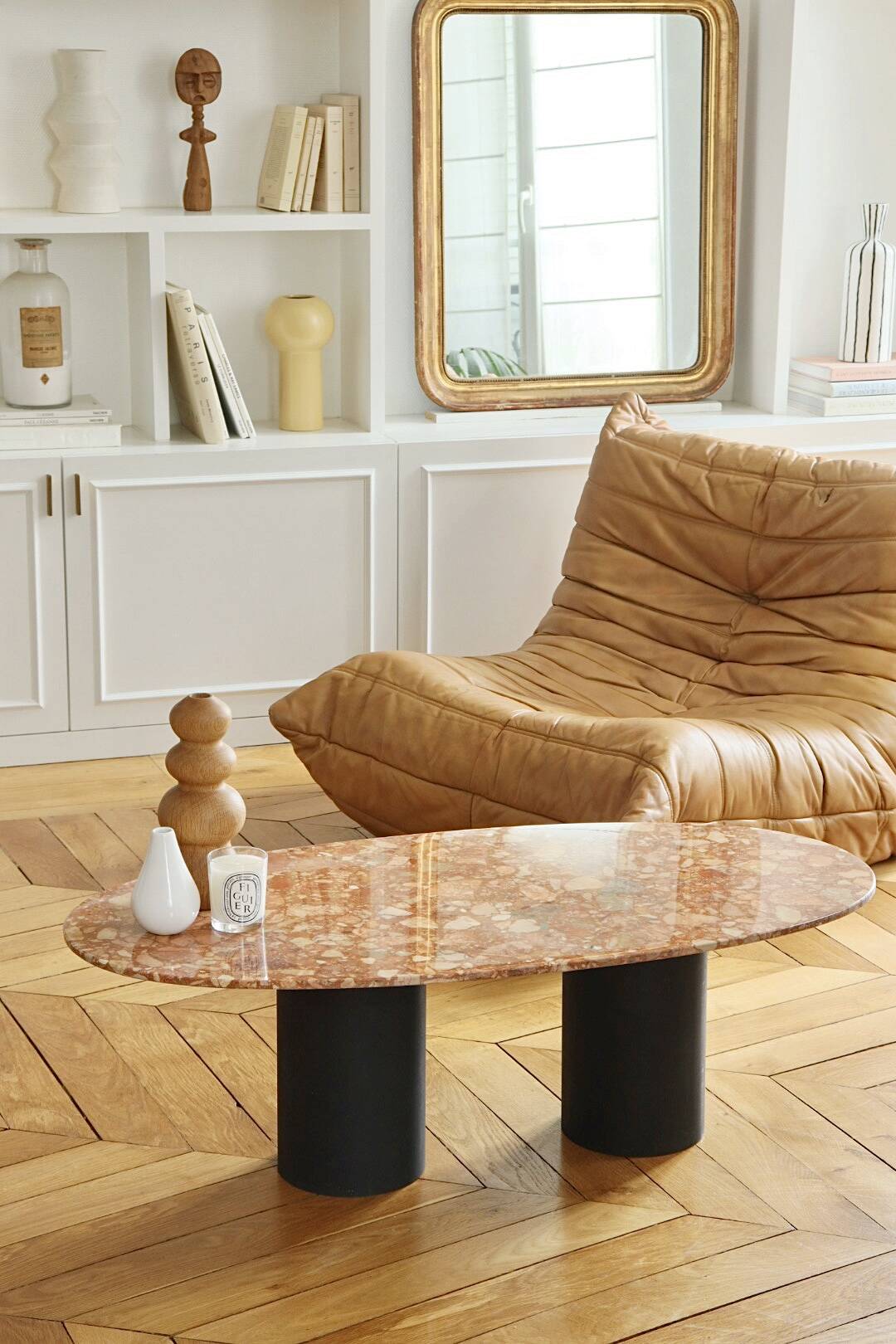 table basse marbre et pieds acier