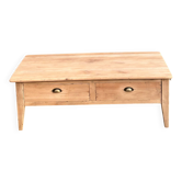 Renovated coffee table in raw solid wood - 2 through drawers