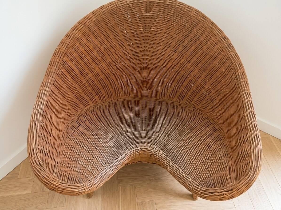 2 vintage Lotus Meditation chairs in wicker and bamboo.