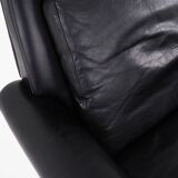 Fauteuil en cuir noir, design danois, années 1970, production : Danemark