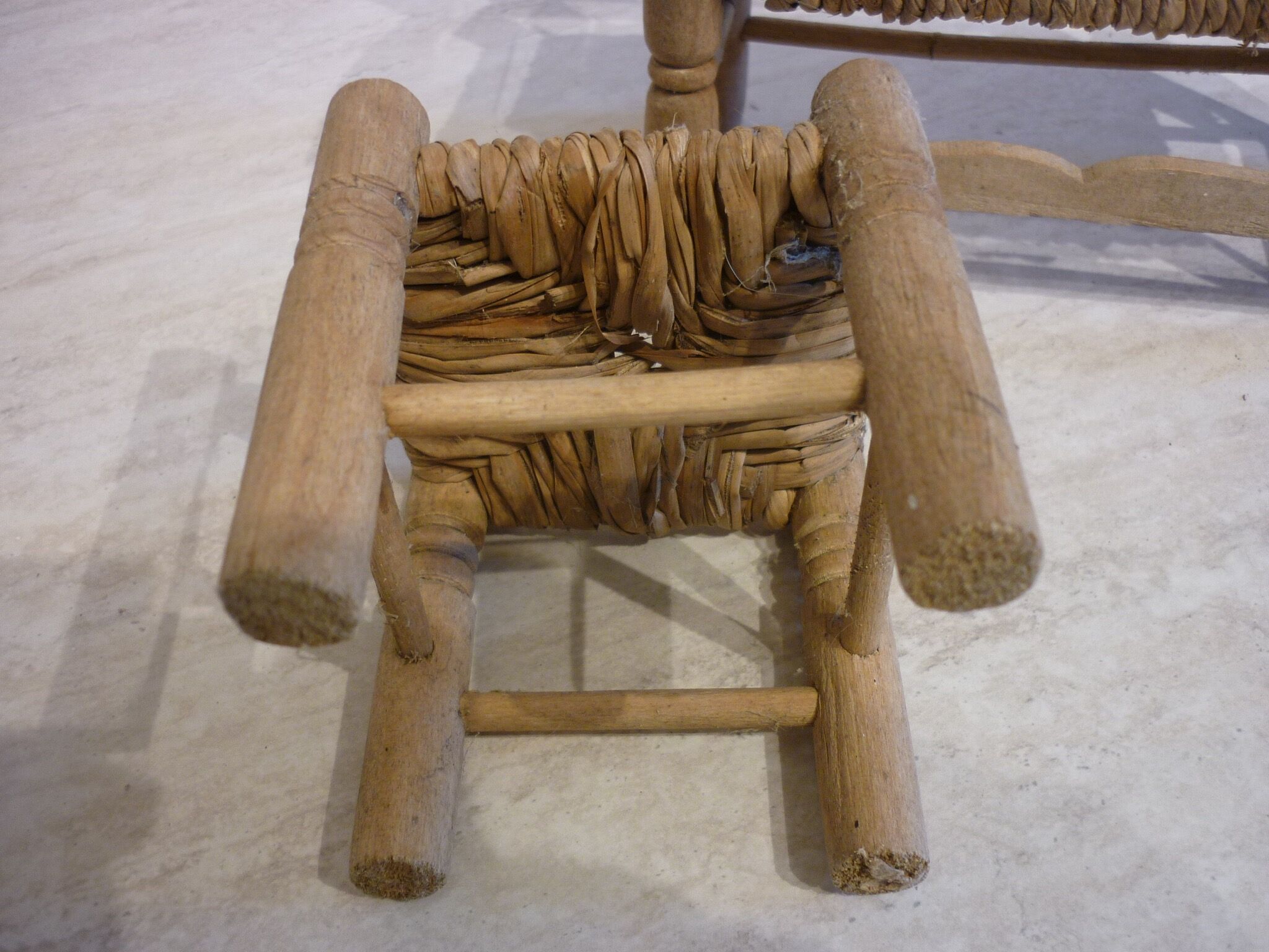 Wooden bench and stool and straw for doll