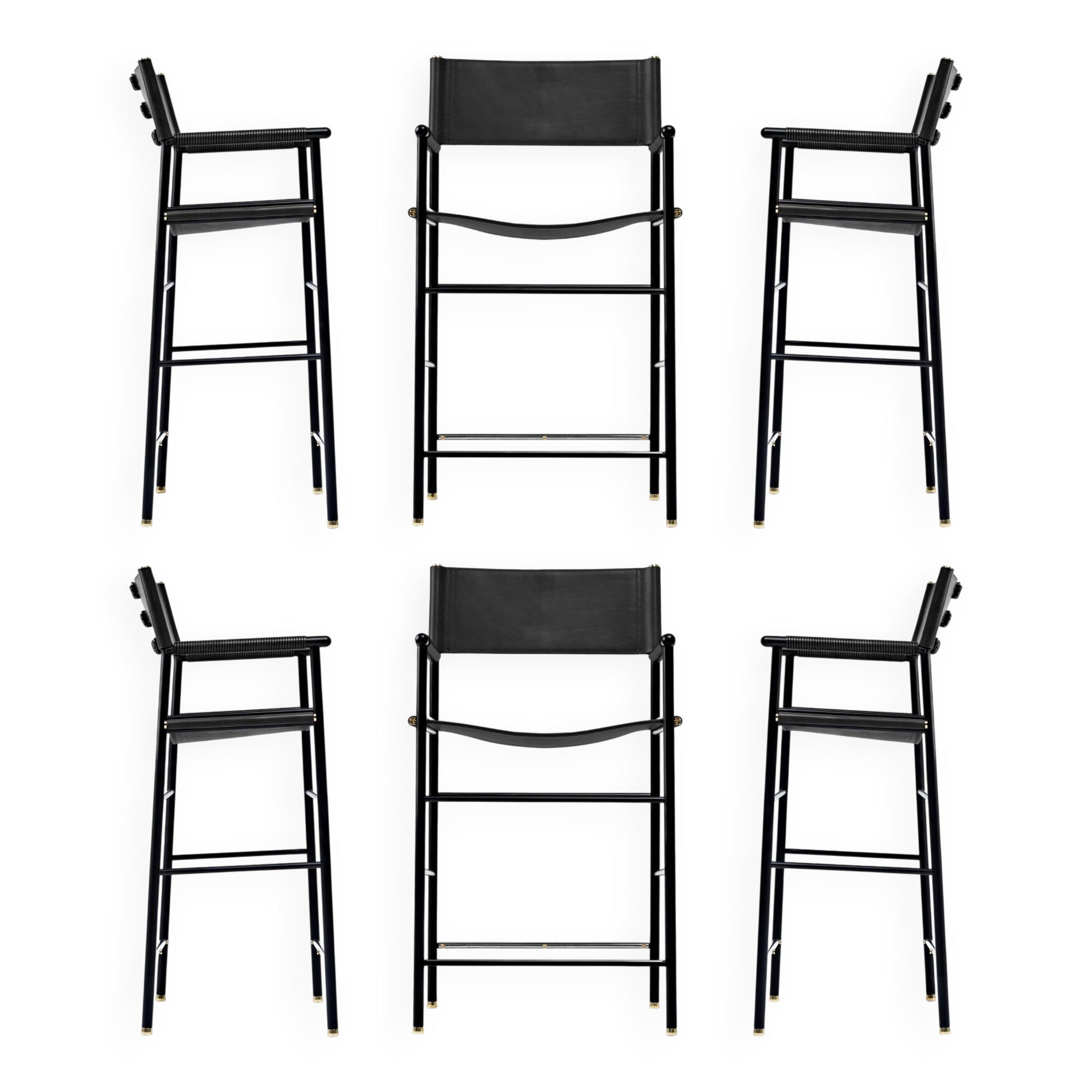 Batch of 6 Contemporary Bar Stools with Black Leather Backrest