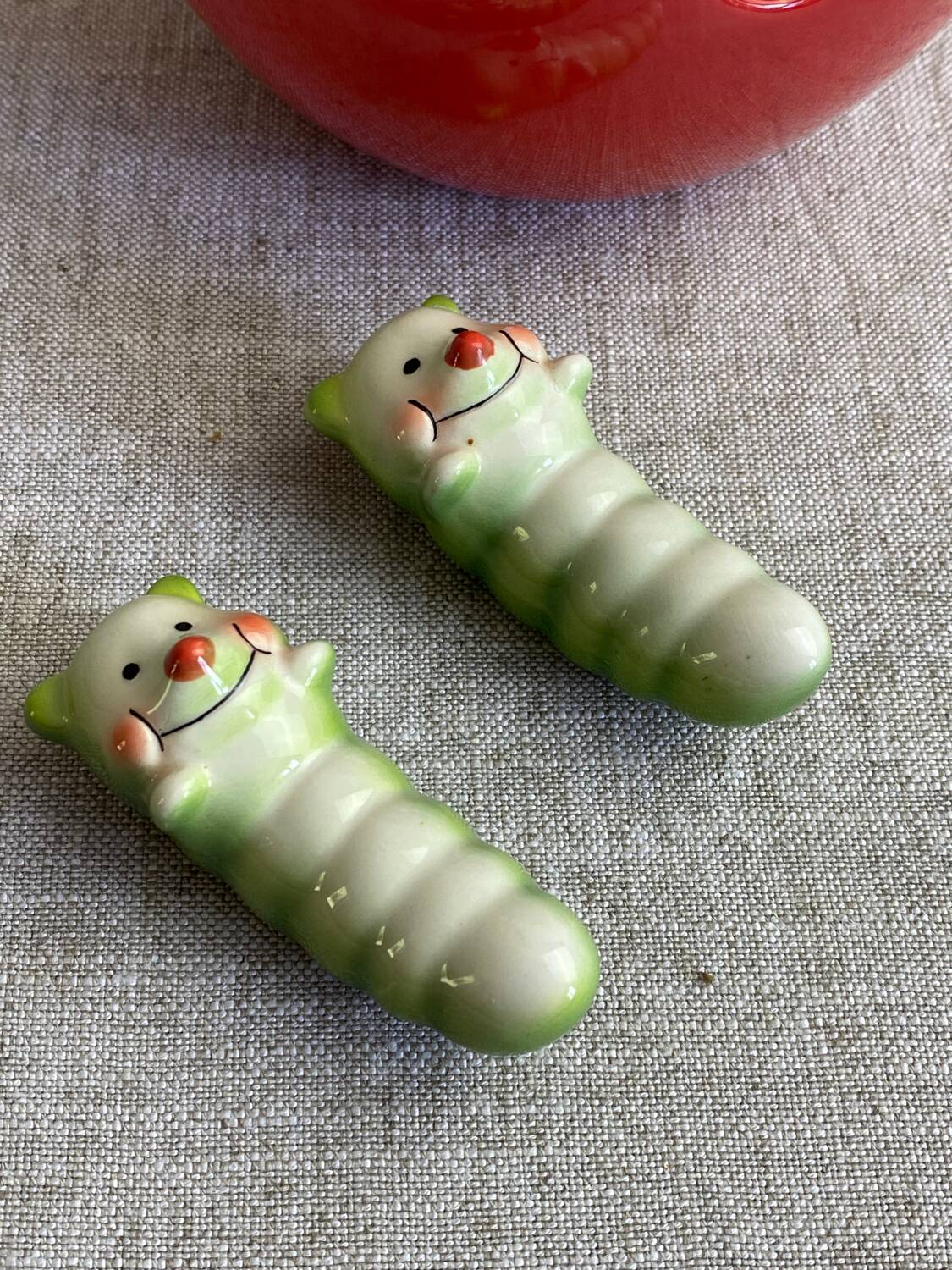 Kitsch apple ceramic napkin, salt, pepper holder