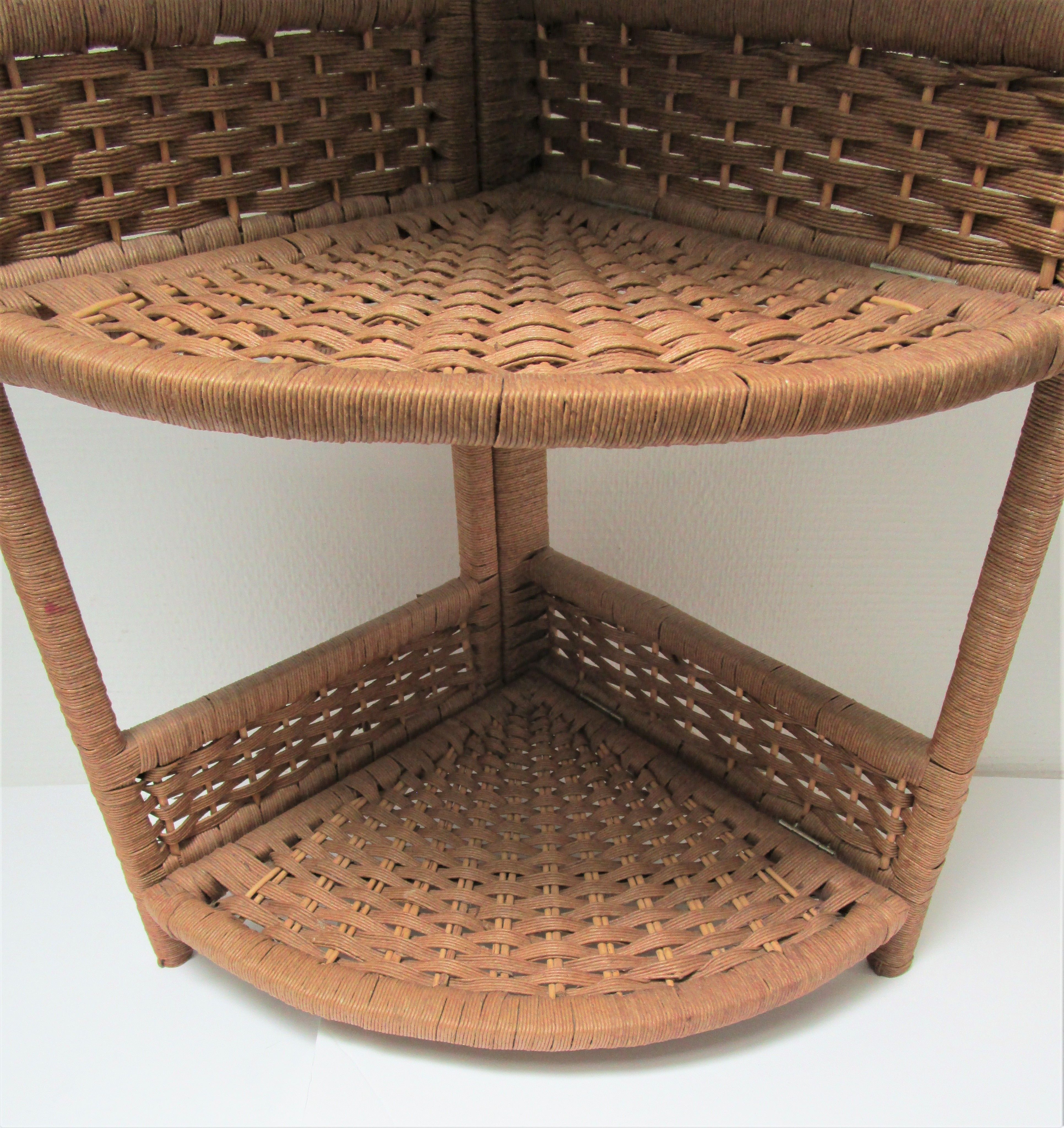 Corner shelf made of vintage braided natural fibers