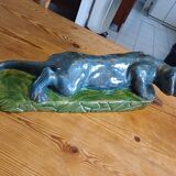 Blue and green Panther glazed ceramic