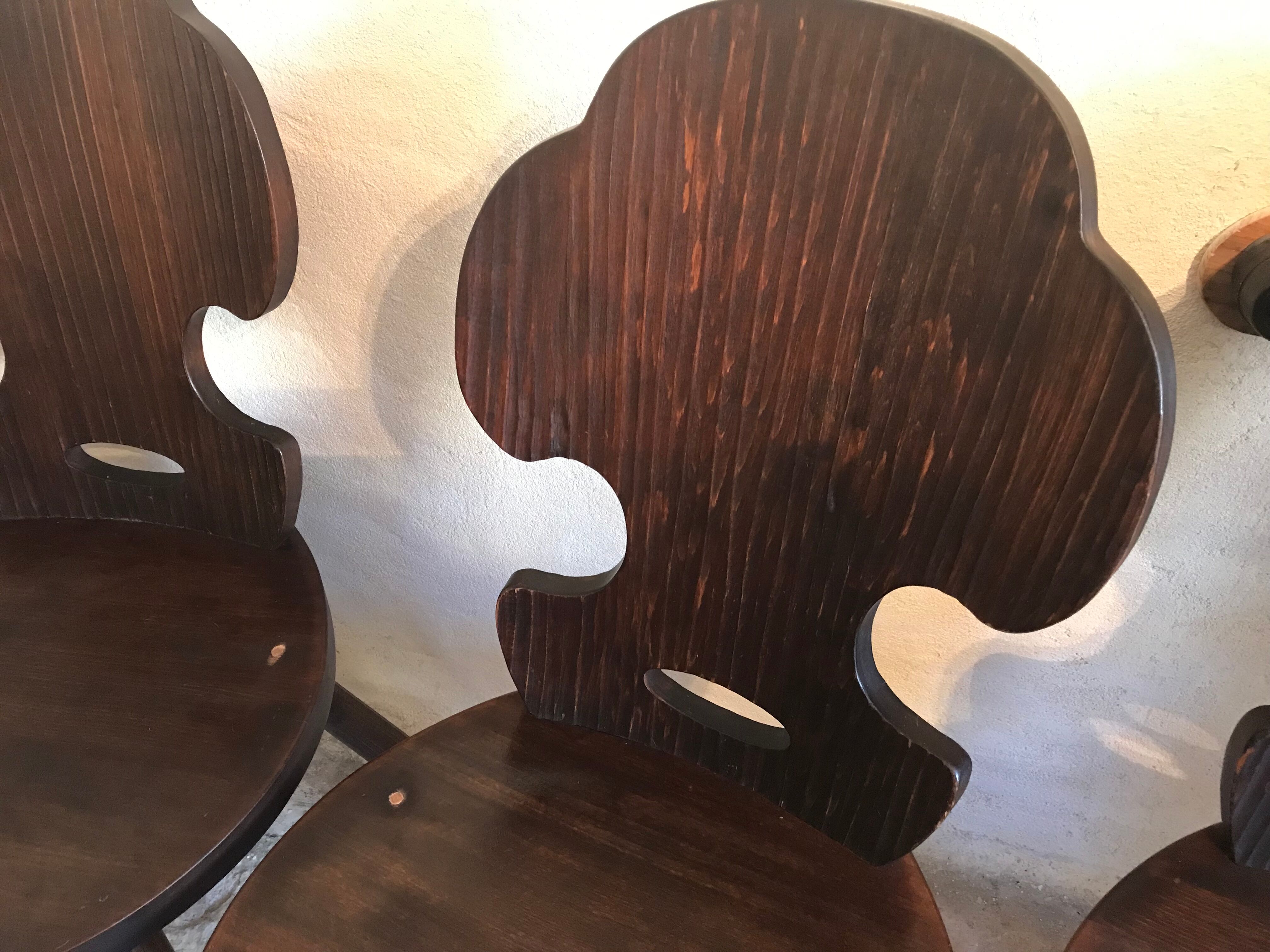 Set of 6 vintage brutalist solid wood chairs
