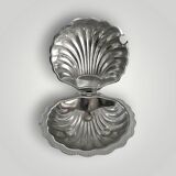 Vintage shell butter dish in stainless steel and cobalt blue glass with knife