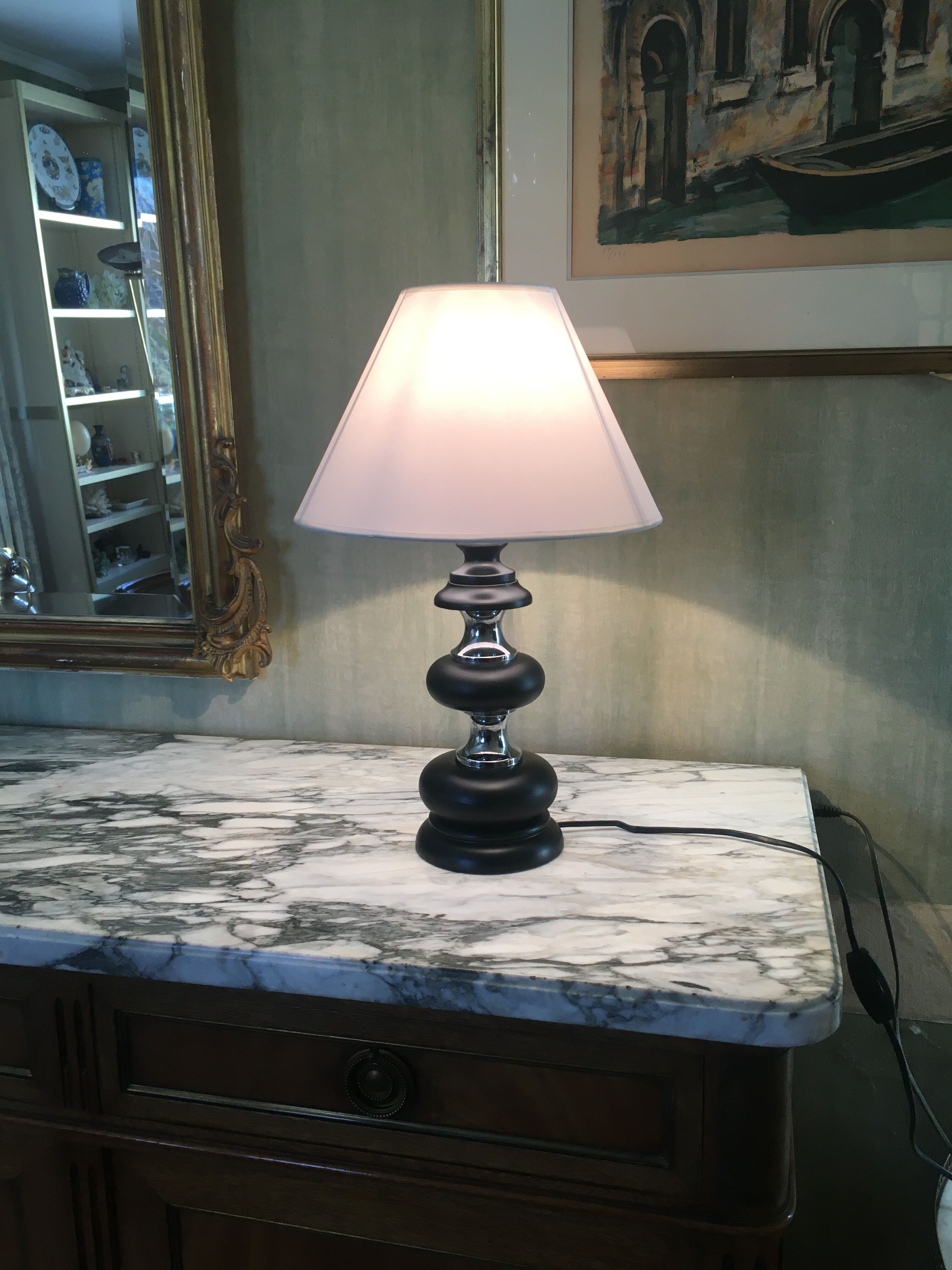 Black wooden lamp chrome braces
