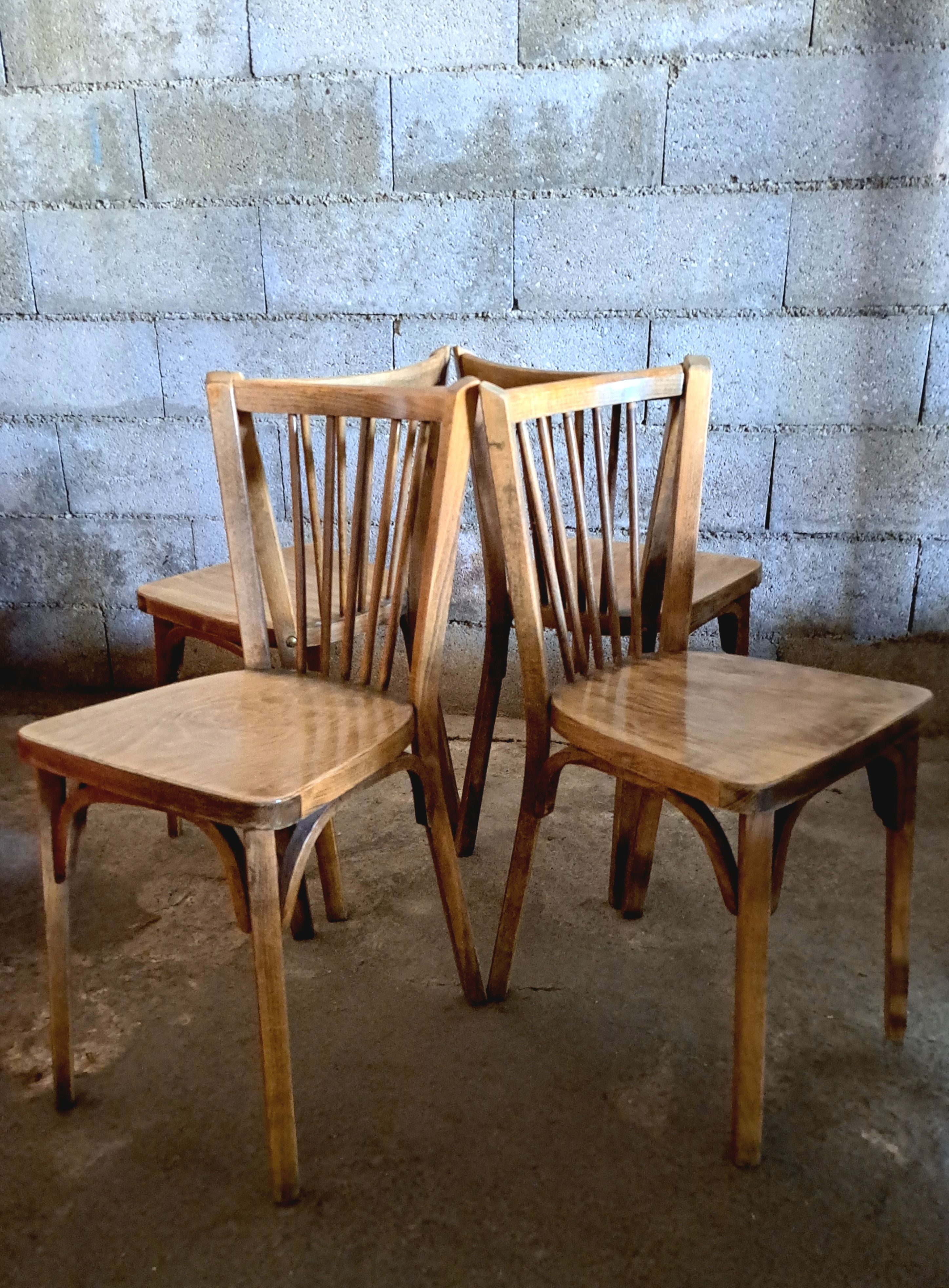 Set de 4 chaises  bistrot salon baumann 1930 bois courbé