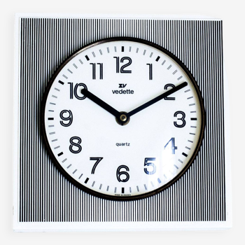 Plastic wall clock vedette black and white stripes 1960s/70s vintage in good marc condition