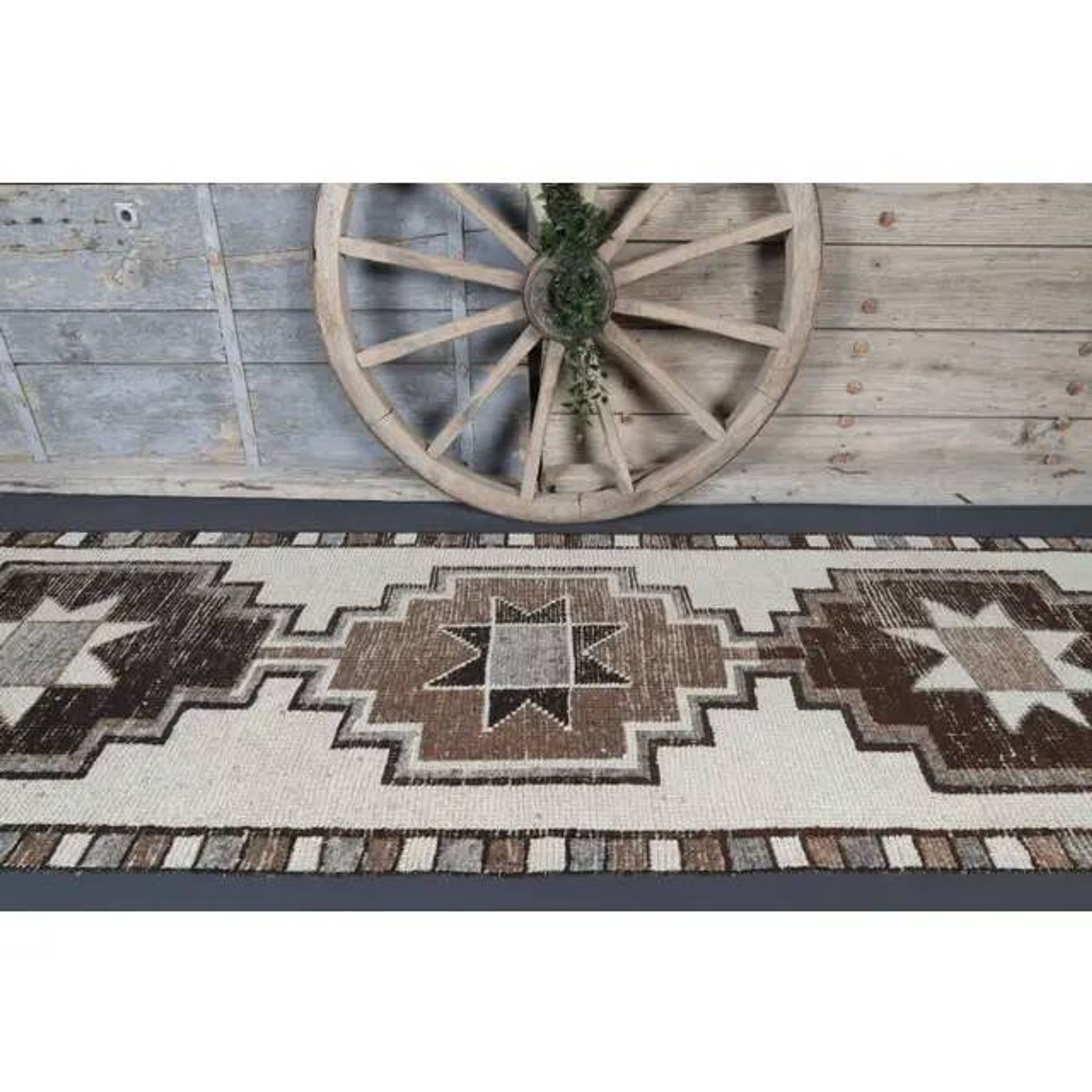 1970s Vintage Turkish Oushak Diamond Wool Runner 97x323