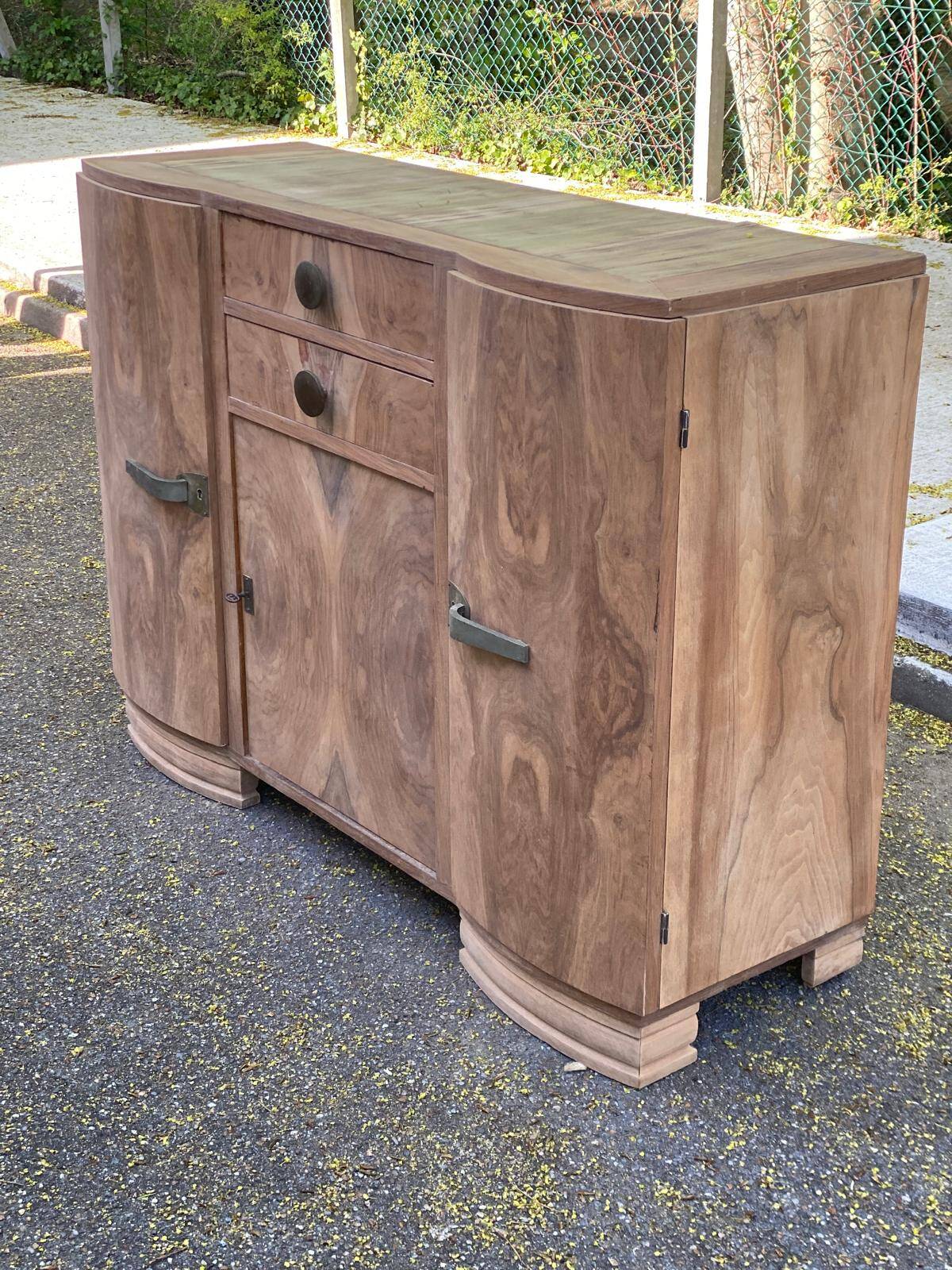 Art Deco vintage sideboard renovated in walnut burl, 1960.