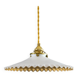 Pendant light in antique glass painted in white and gold - new socket and cable