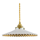Pendant light in antique glass painted in white and gold - new socket and cable