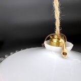 Vintage white opaline pendant light with scalloped edge – raffia and silk cable