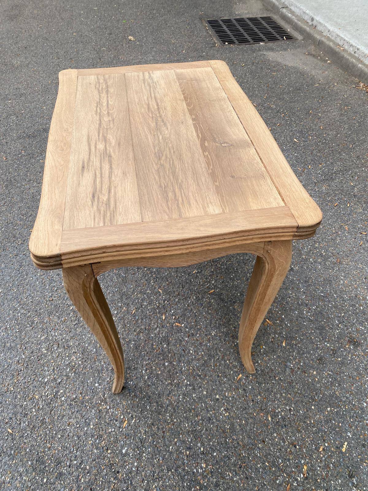 Small dining table, extendable Louis XV kitchen table, stripped oak.