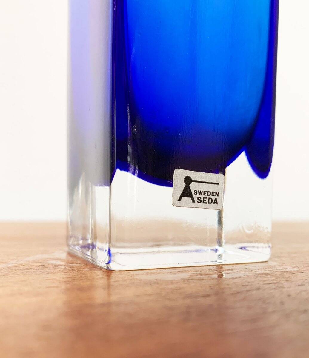 Swedish glass block vase from the mid-century by Aseda Sweden, 1960s.