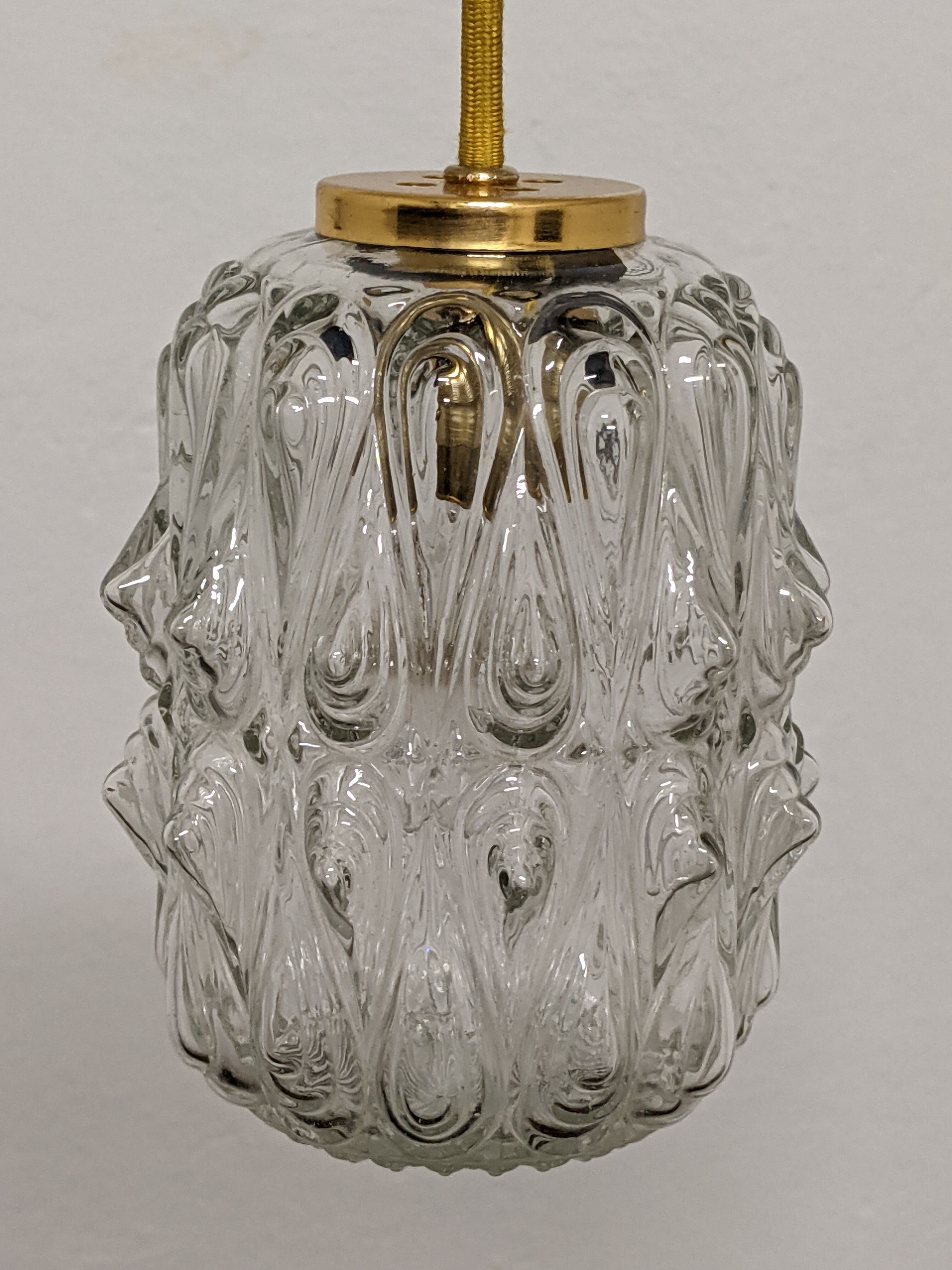 Vintage pendant lamp in molded glass and brass