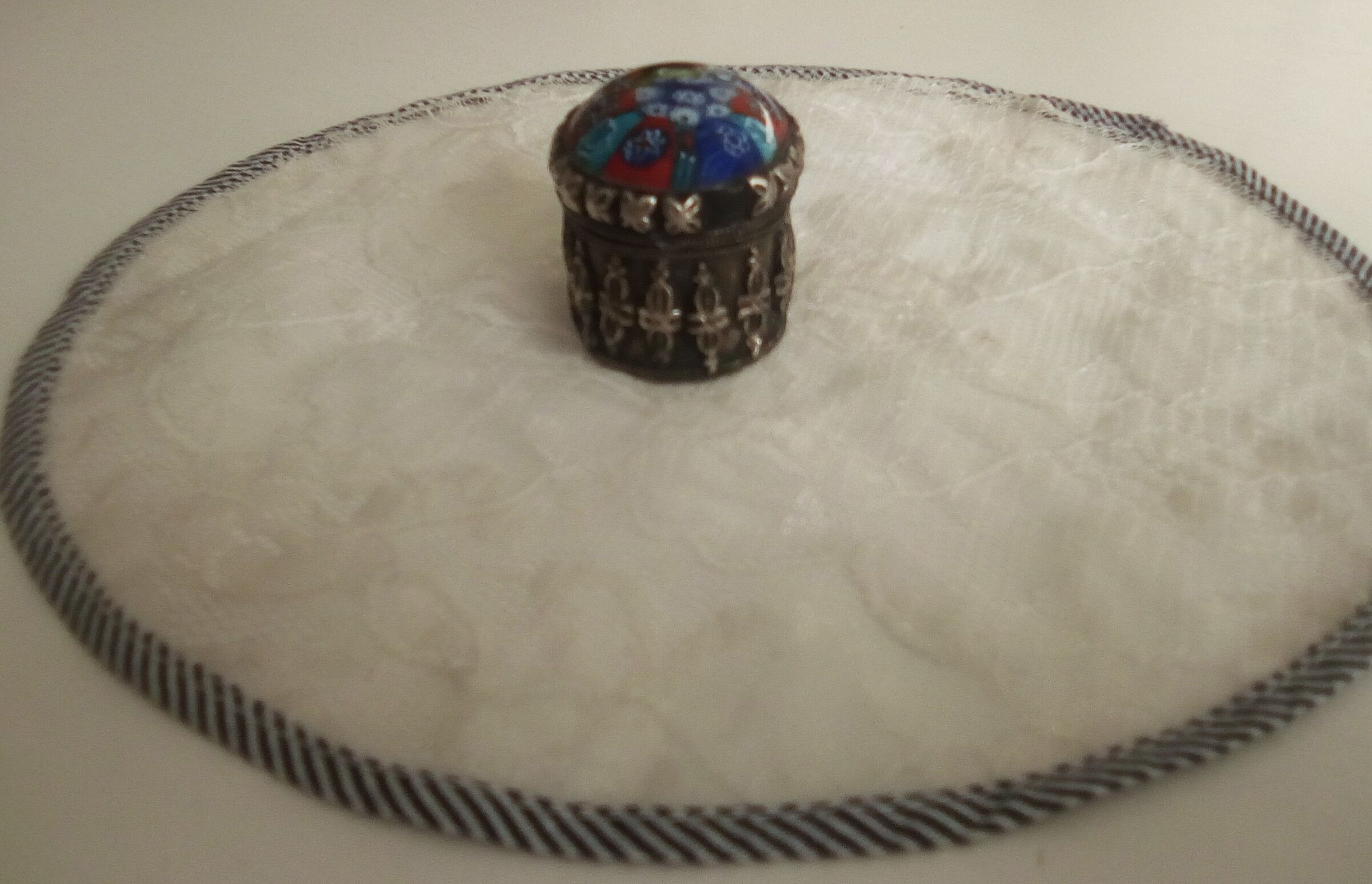 Old silver and porcelain pillbox