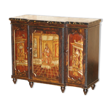 Regency 1810 library buffet in simulated hardwood with Chinese decoration.