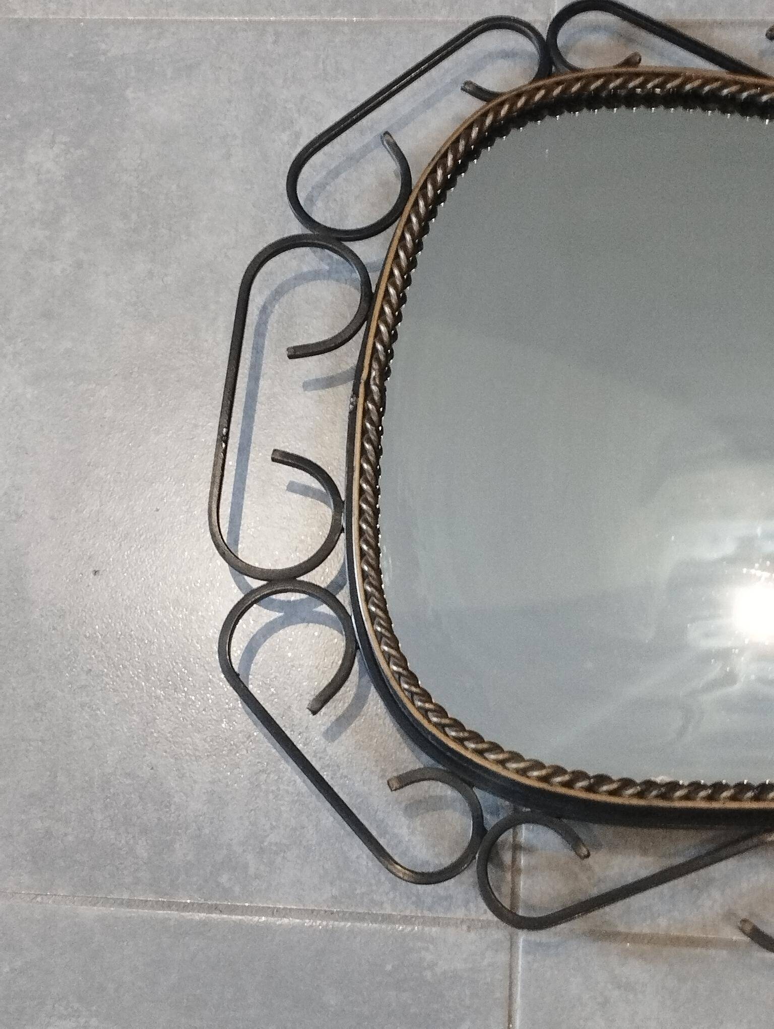 Brutalist antique mirror, sixties era.