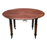 Round table with folding shutters on casters in solid wood year 1973