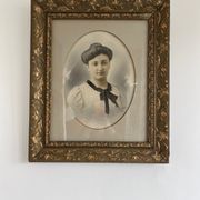 Portrait young woman photo 1926 in 1900 art nouveau frame