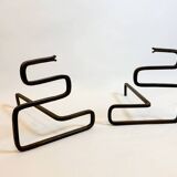 Pair of Mid-Century Modern Snake Firedogs, Wrought Iron, Italy, 1950s