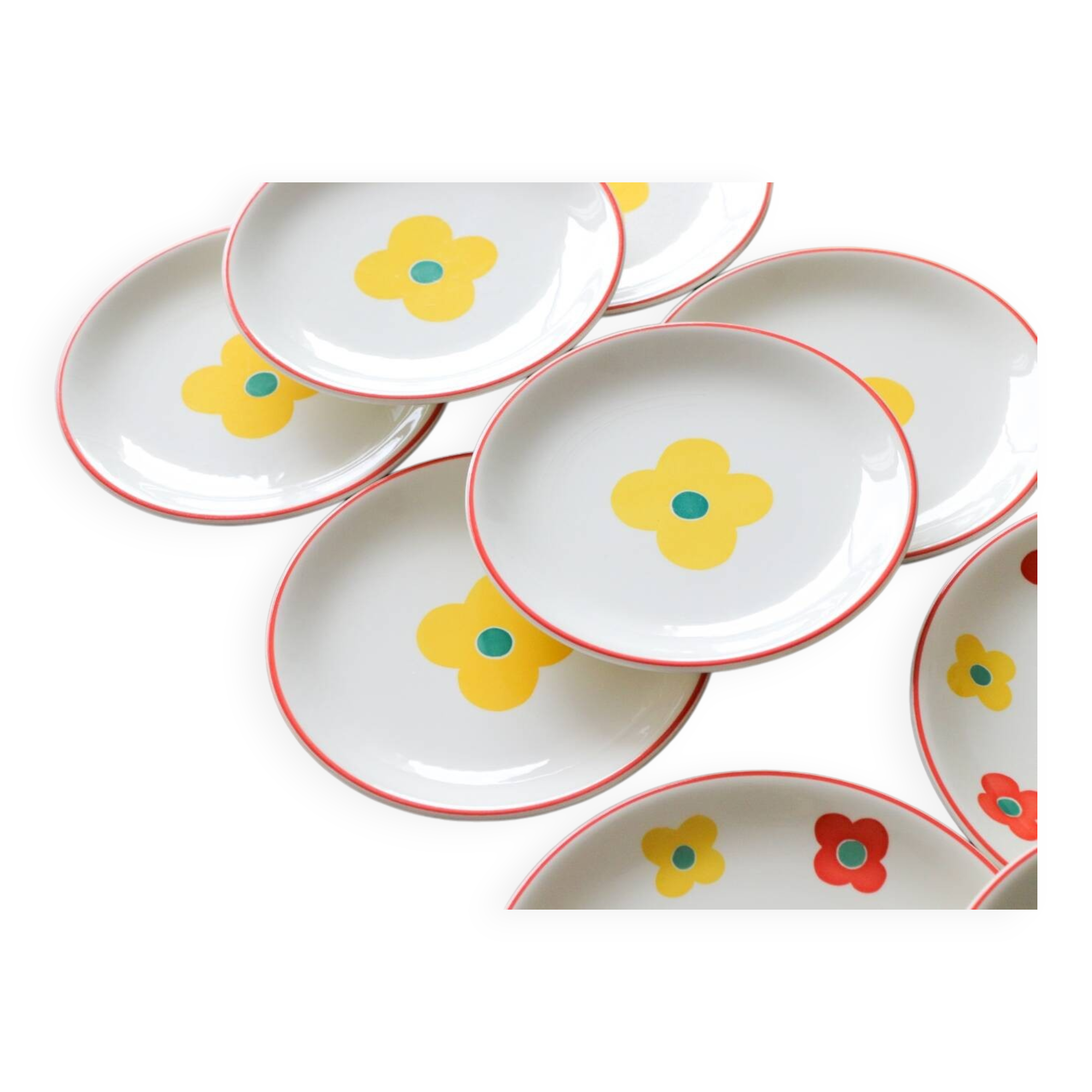 11 Yellow flower habitat plate with orange border BY PAGNOSSIN ITALY
