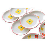11 Yellow flower habitat plate with orange border BY PAGNOSSIN ITALY