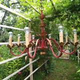 Chandelier gilded sheet metal masca Italy 60s Hollywood regency