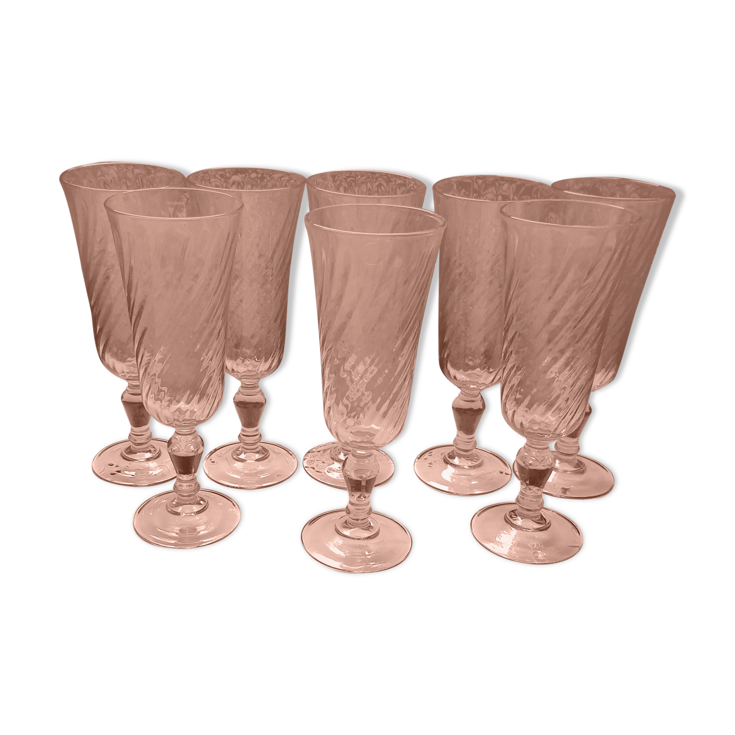 Lot of 8 Champagne flutes Luminarc Arcoroc Rosaline