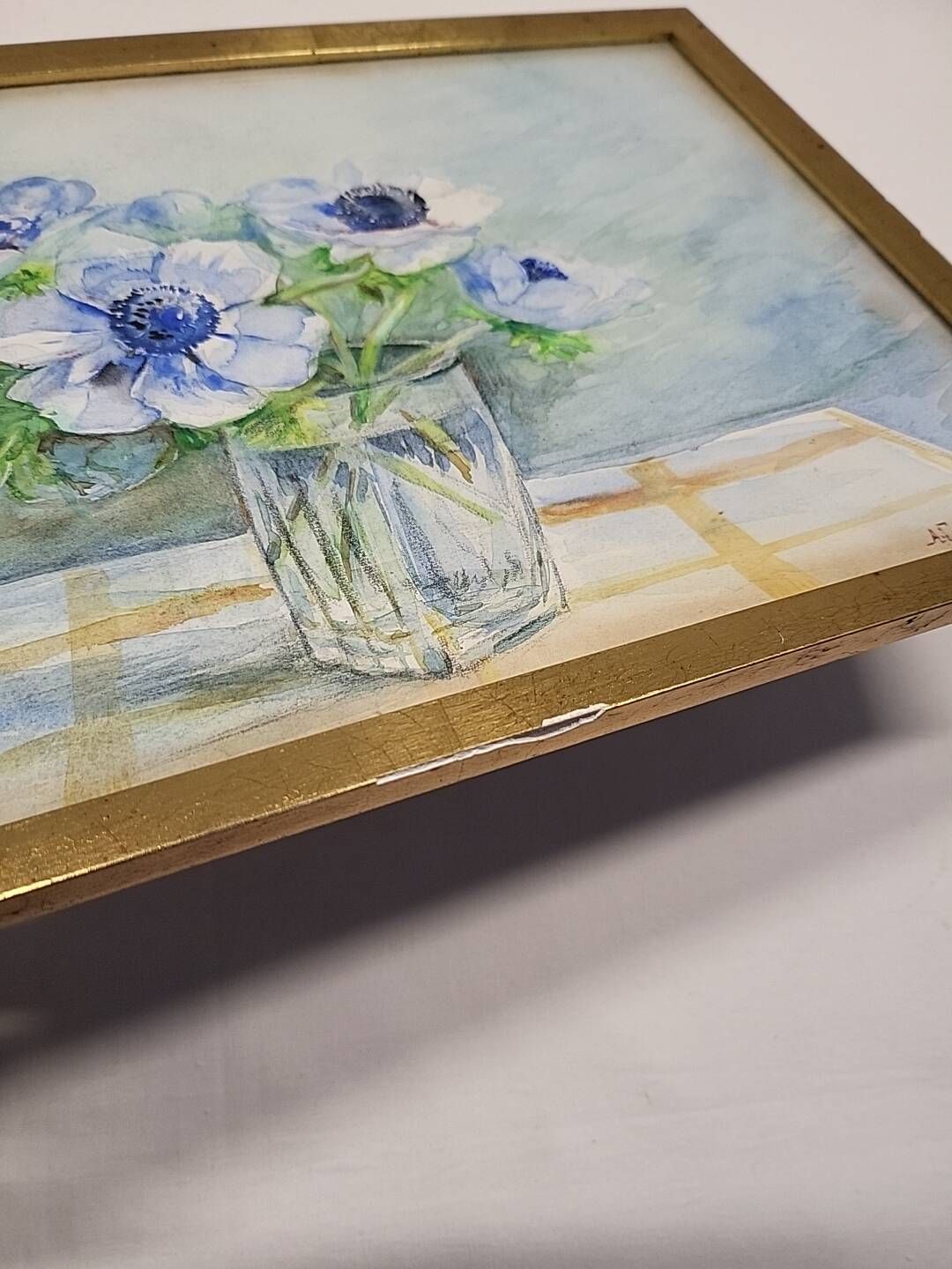 20th-century watercolor painting signed Carré-Tison, Bouquet of blue flowers