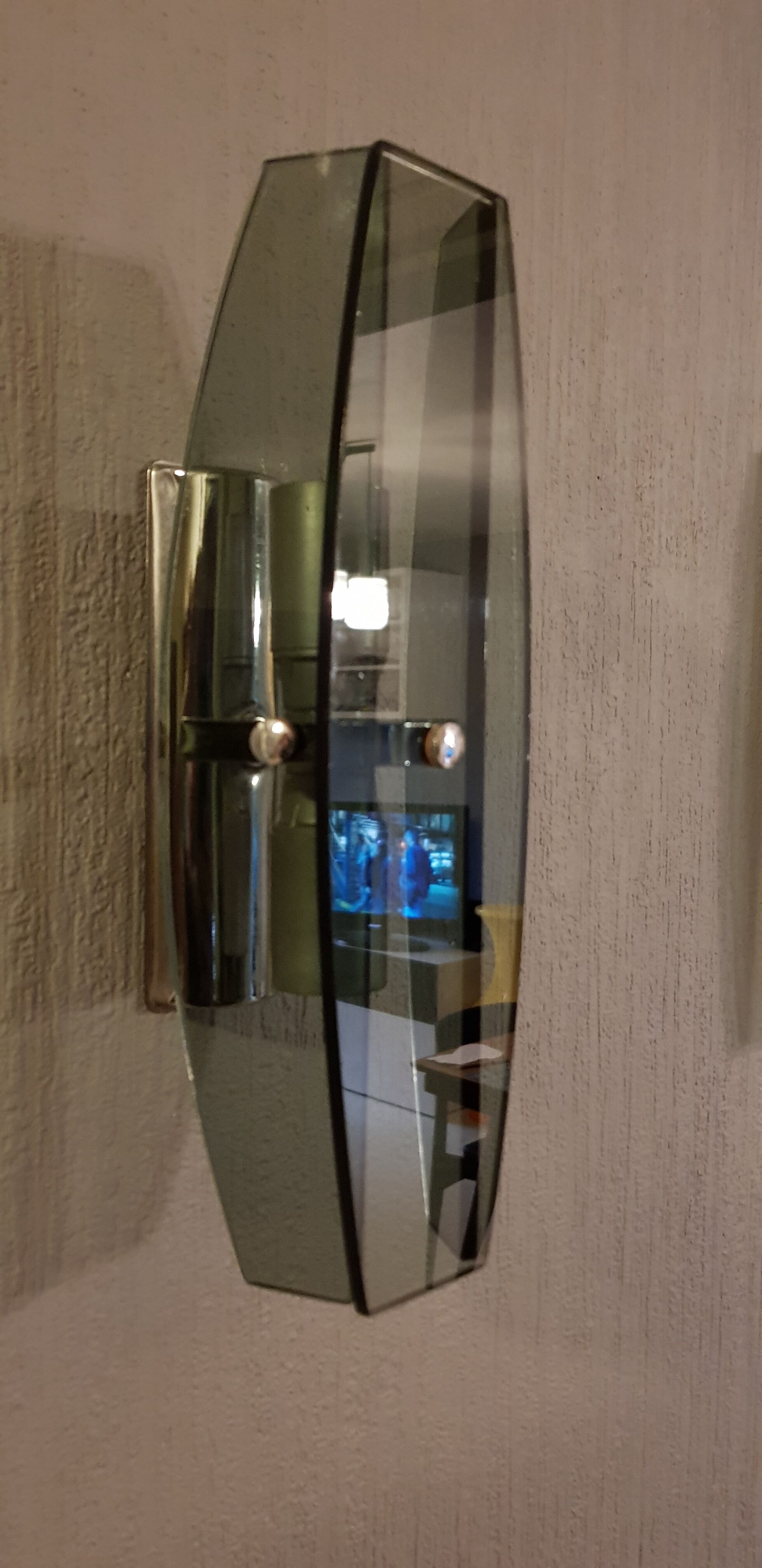 Wall light vintage UFO space age smoked glass and chrome pair