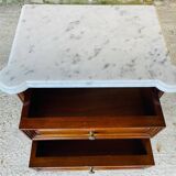 Table de chevet style Louis XVI, marbre de Carrare et acajou