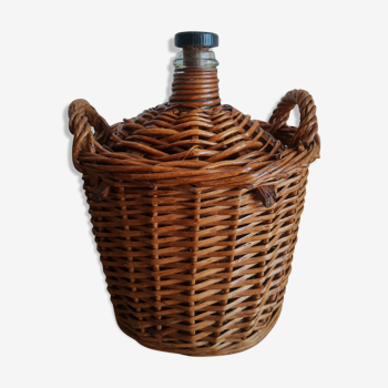 Small canister demijohn in glass circled with wicker - vintage