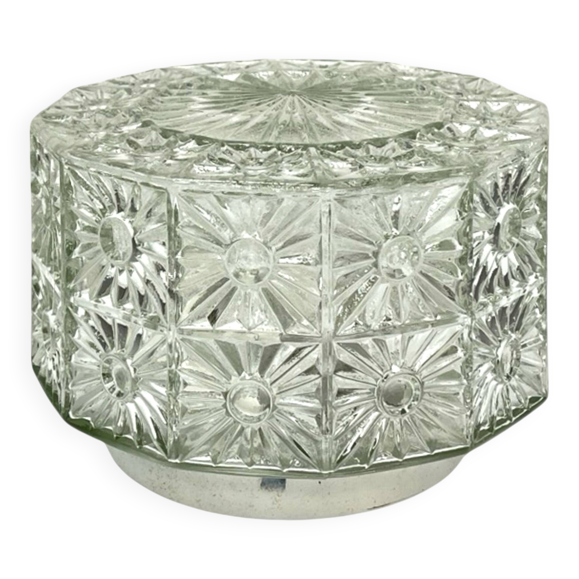 Lampe de plafond en verre avec rosace en cristal, style Hillebrand, Allemagne, années 1970.