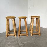 Set of three rattan high stools