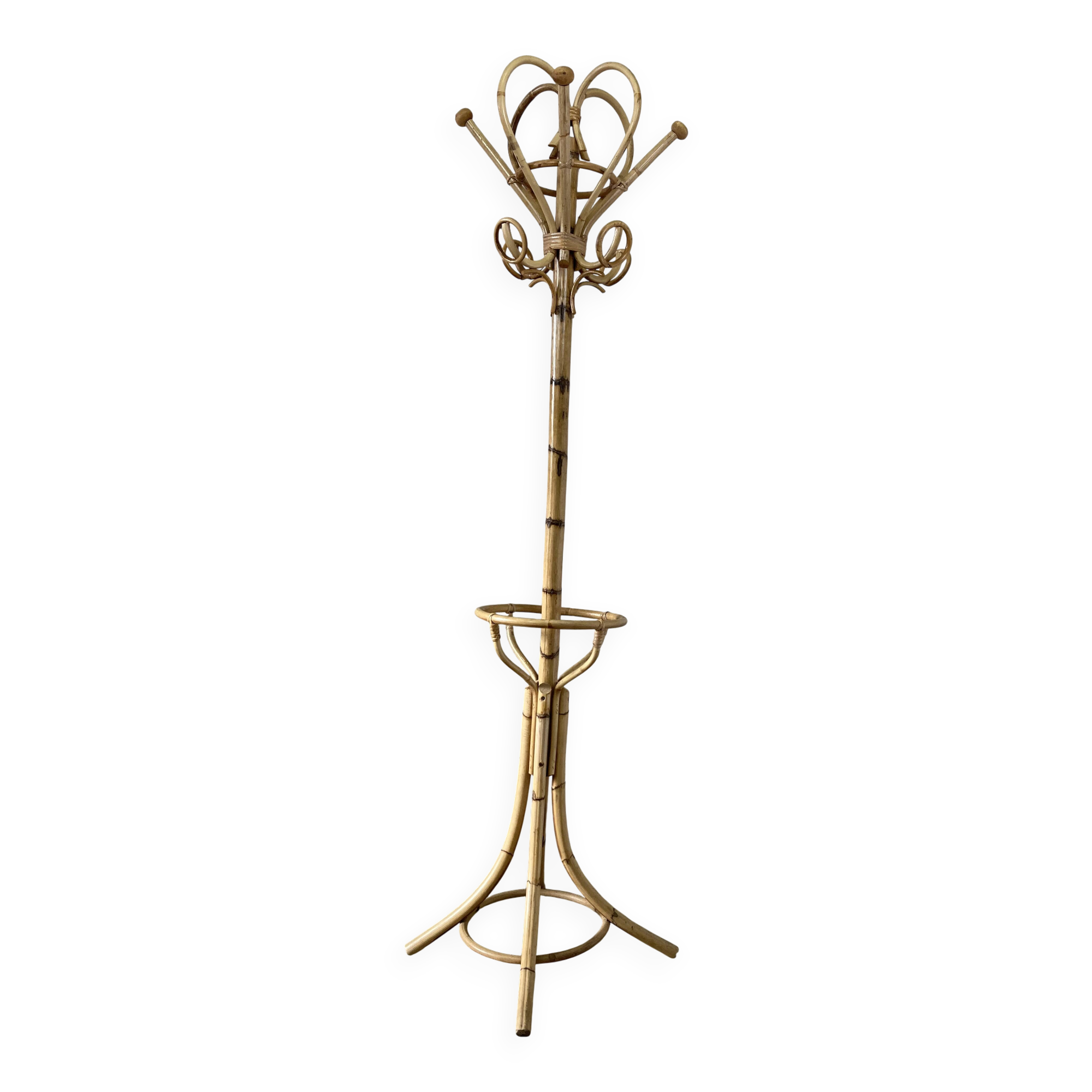 Vintage rattan coat rack