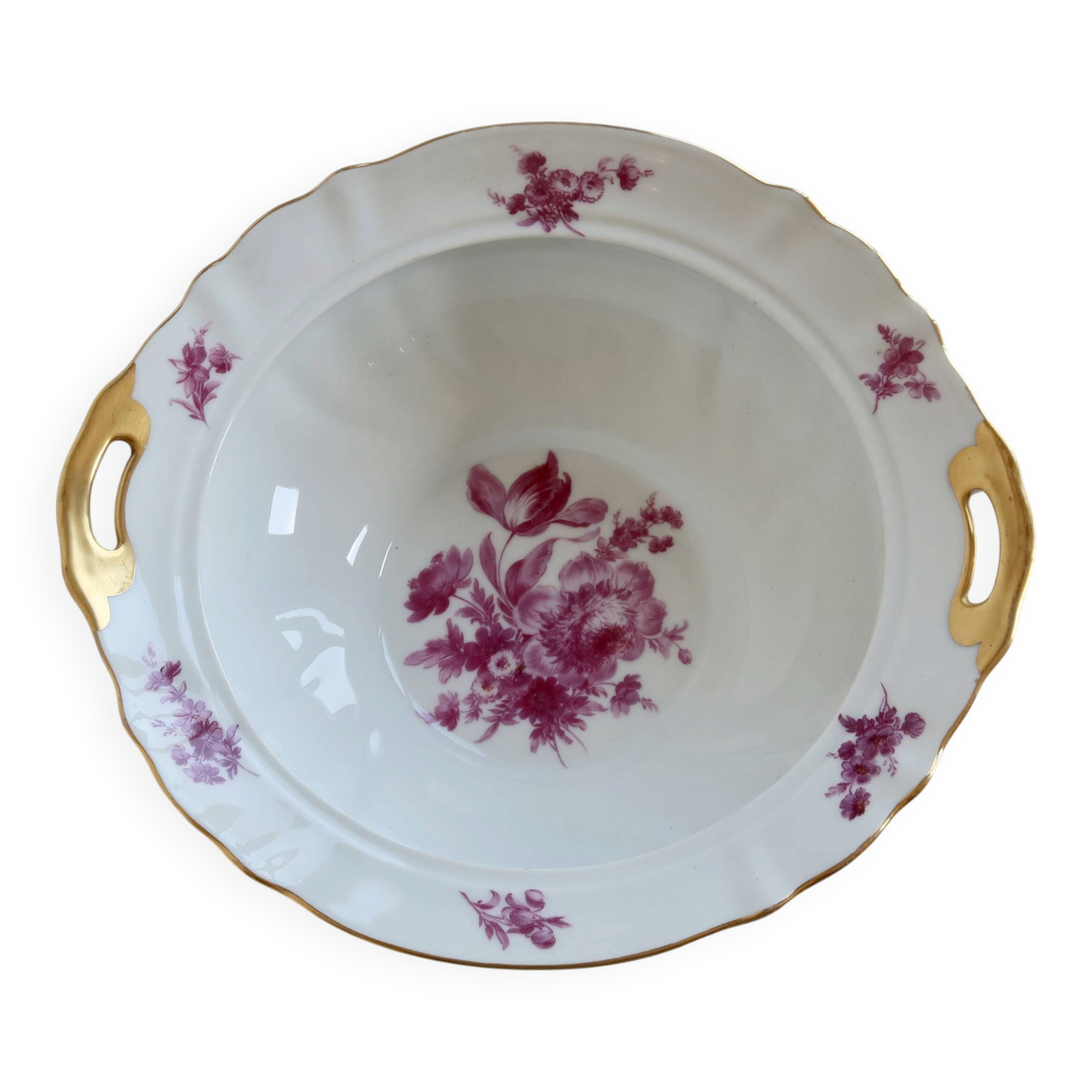 Vintage salad bowl in Limoges porcelain by Ahrenfeld – Pink floral decoration