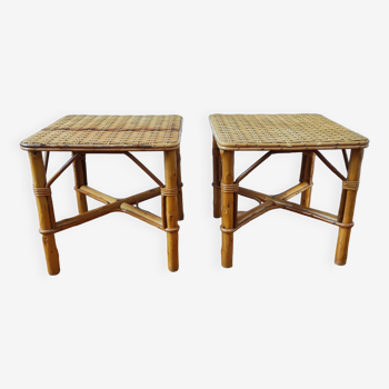 Pair of vintage rattan bedside tables