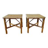 Paire de tables de chevets vintage en rotin