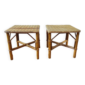 Pair of vintage rattan bedside tables