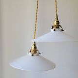 Duo of white opaline pendant lights