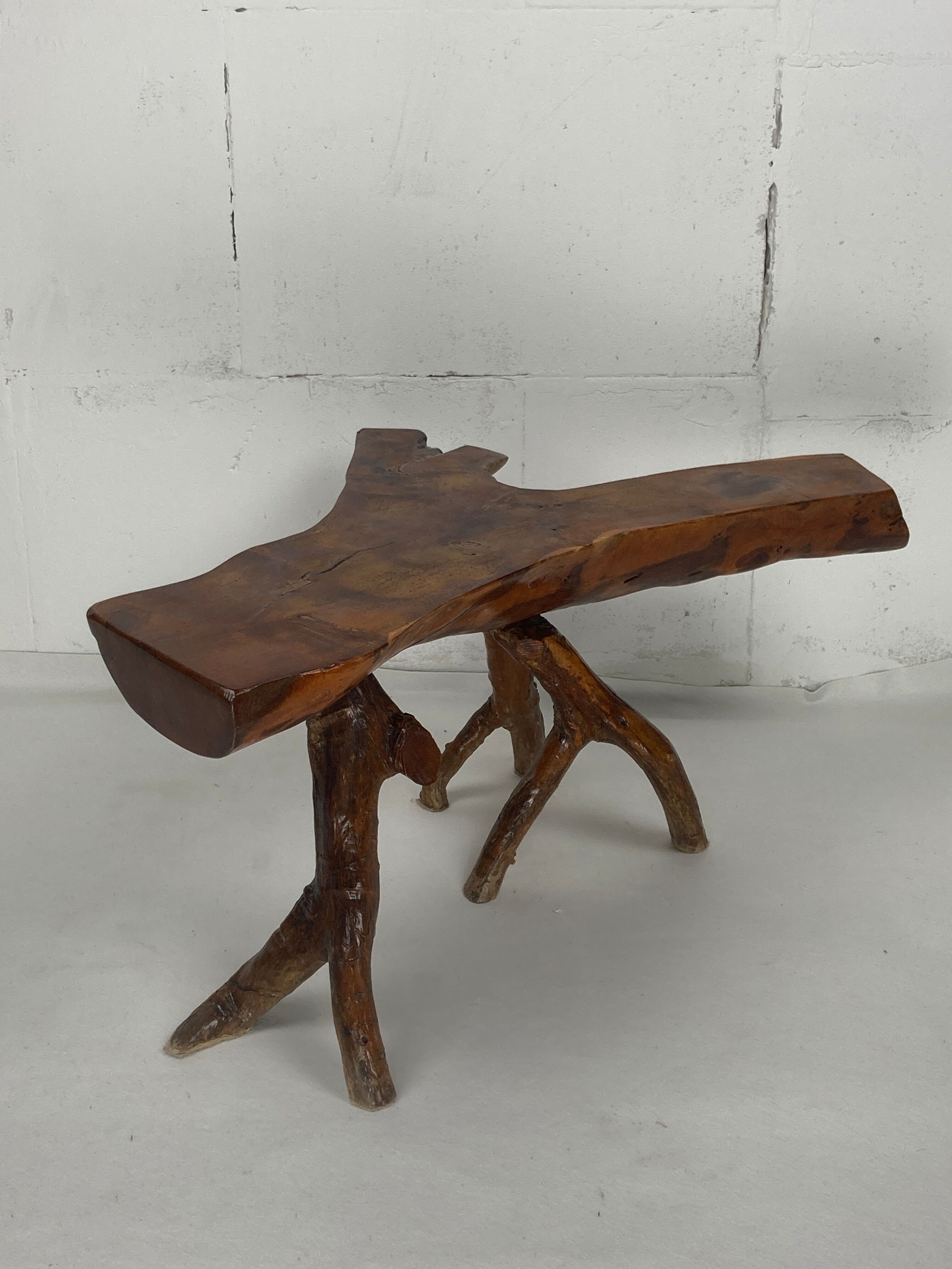 Wabia sabi rustic tree branch side table, Dutch 1960s