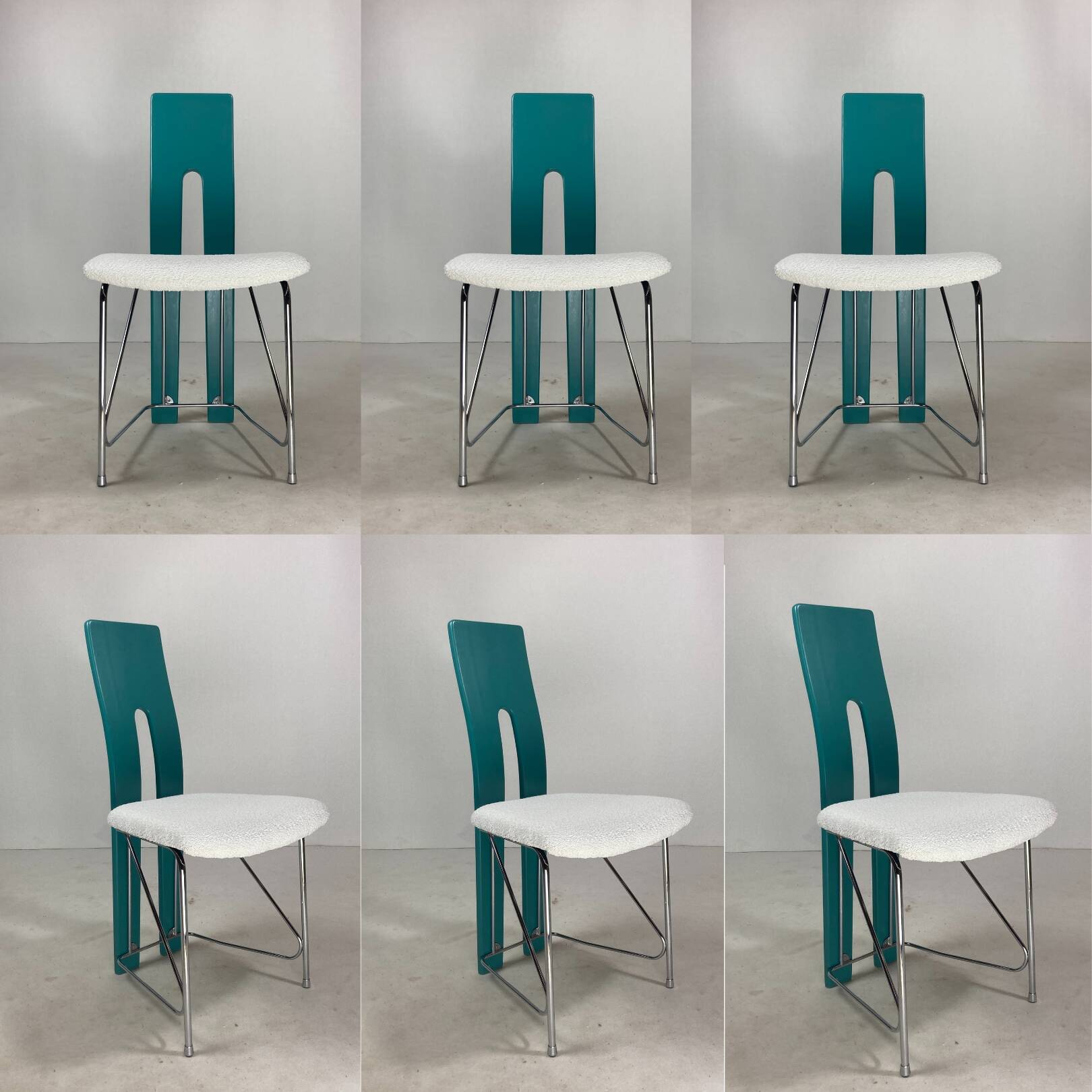 Set of 6 Memphis dining chairs in bouclé, 1980s